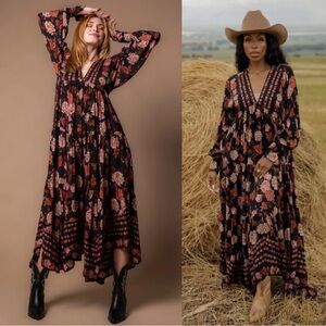 Free people row of roses maxi dress size medium